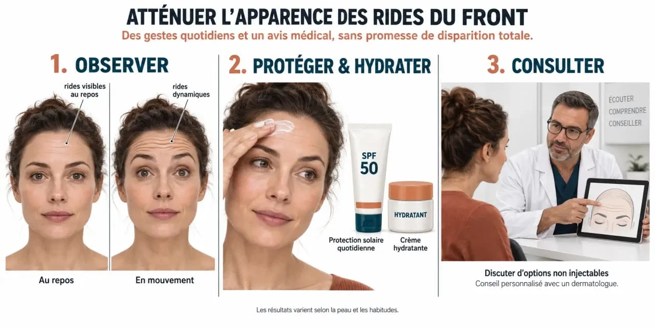 Comment enlever les rides du front sans Botox : routine solaire, hydratation et options non injectables