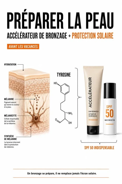 Accélérateur de bronzage puissant et préparation de la peau avant l’exposition au soleil
