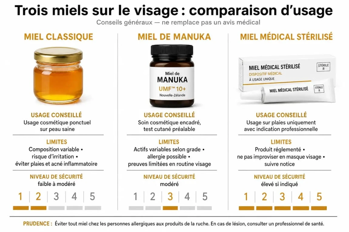 Le bienfait du miel sur le visage : comparaison des types de miel et précautions
