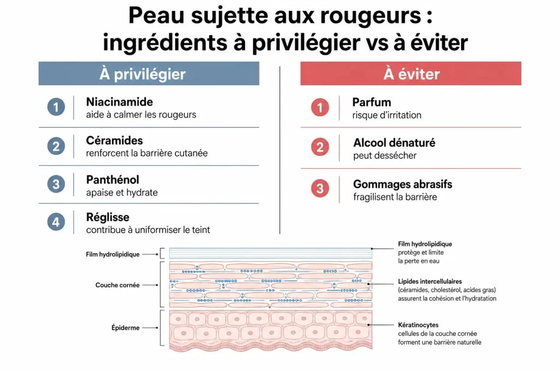 Ingrédients à privilégier et à éviter dans une crème anti-rougeurs visage efficace