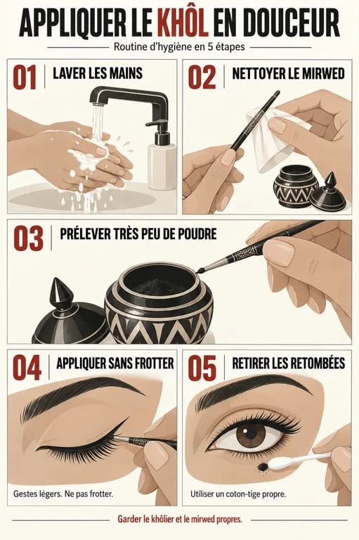 Étapes d’application du khôl pour les yeux avec un mirwed propre