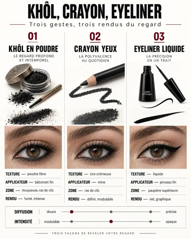 Infographie sur le khôl pour les yeux, le crayon et l’eyeliner