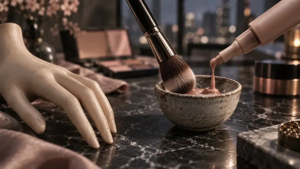 Meilleure base de teint rosée nude appliquée au pinceau